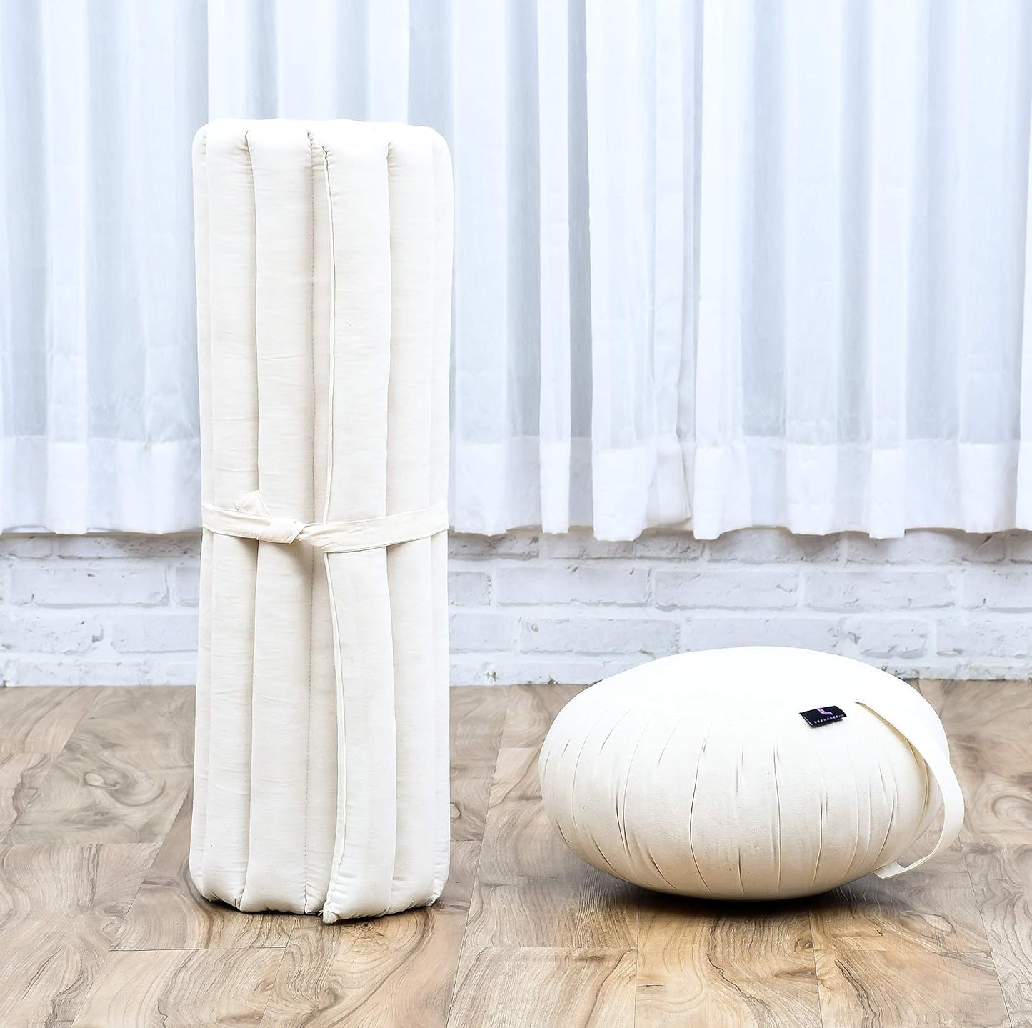 Meditation Cushion Set — Zafu & Roll-Up Zabuton with Kapok Fill
