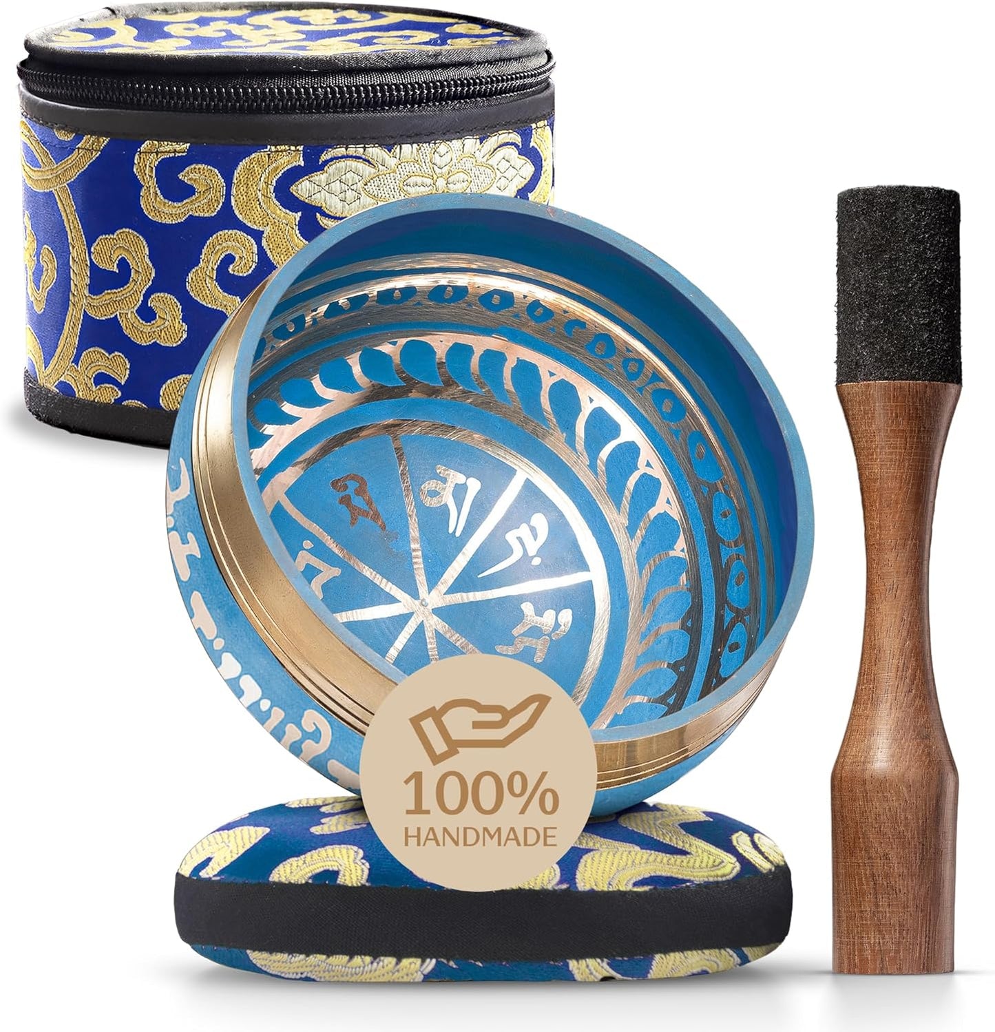 Handmade Tibetan Singing Bowl Set — Etched Himalayan Sound Healing Instrument with Case