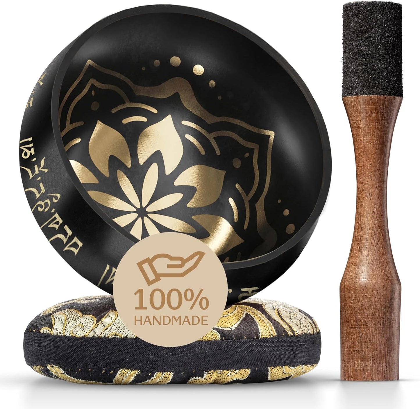 Handmade Tibetan Singing Bowl Set — Etched Himalayan Sound Healing Instrument with Case