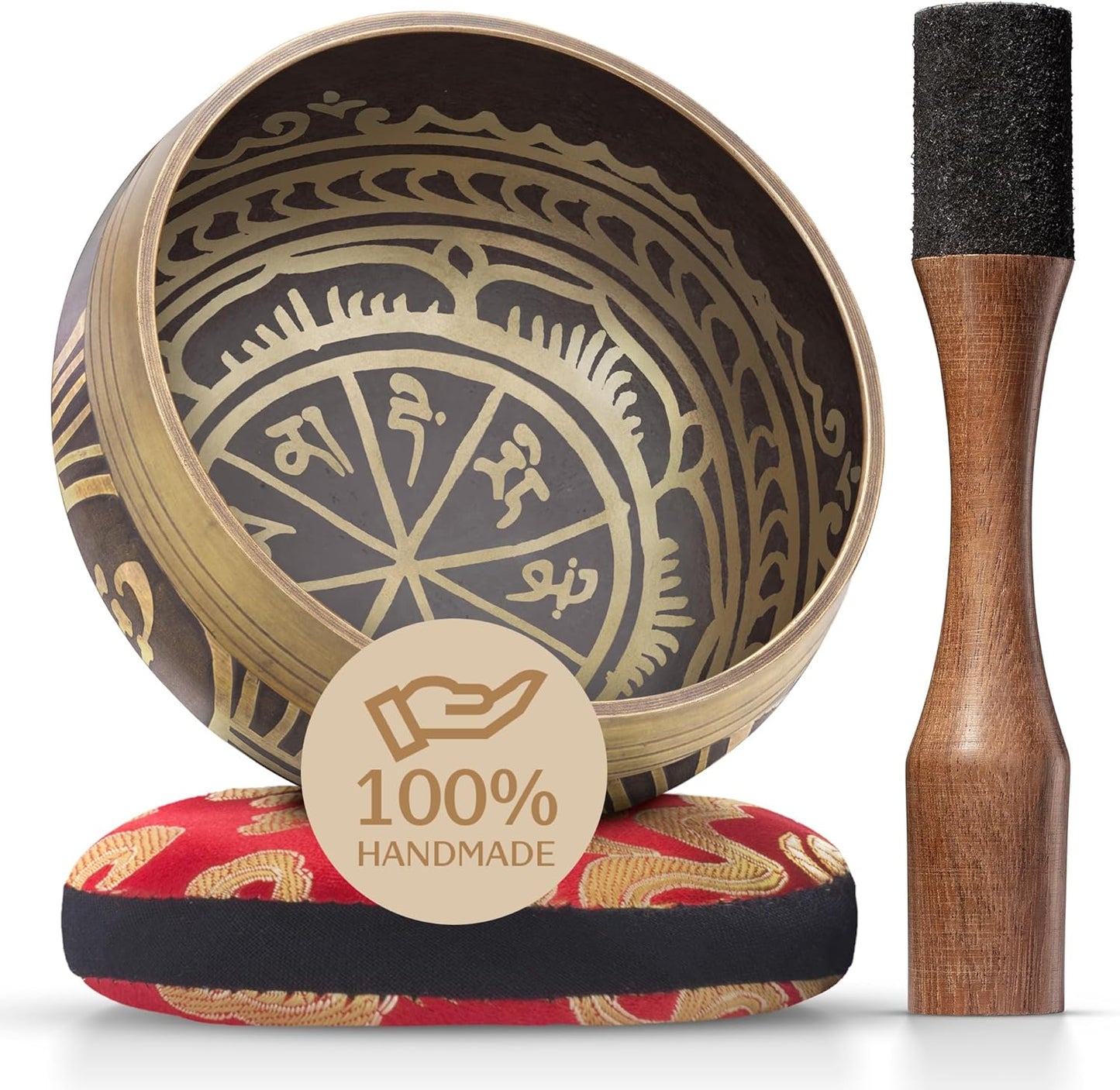 Handmade Tibetan Singing Bowl Set — Etched Himalayan Sound Healing Instrument with Case