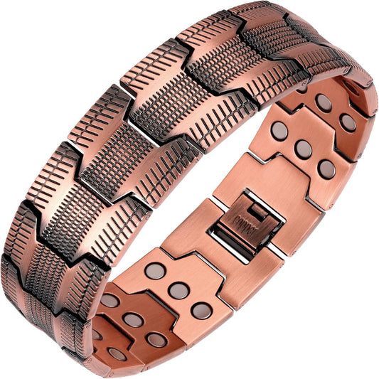 Pure Copper Magnetic Bracelet — Textured Link Design — product image 1