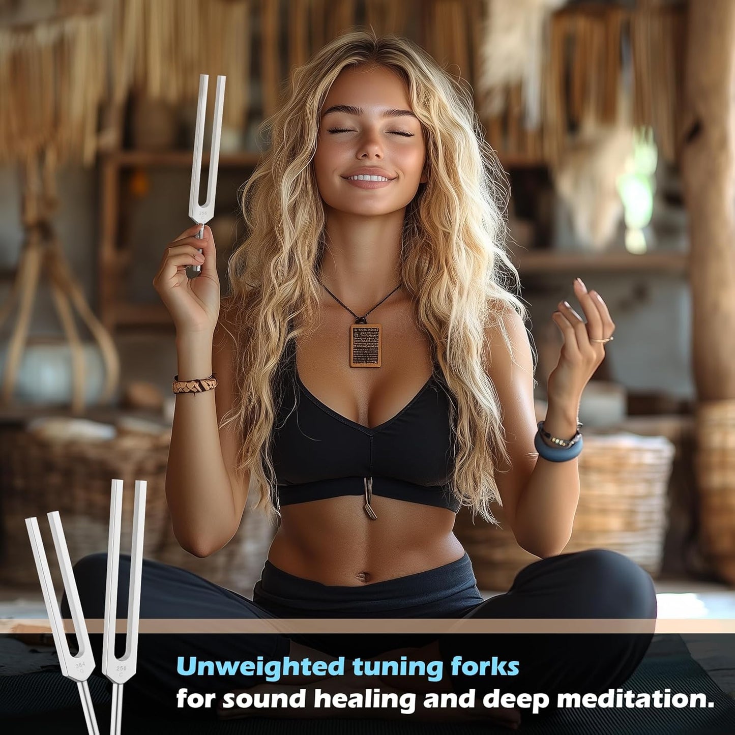 Healing Tuning Fork Set – 128Hz, 136.1Hz, 256Hz & 384Hz with Activators & Vegan Leather Pouch