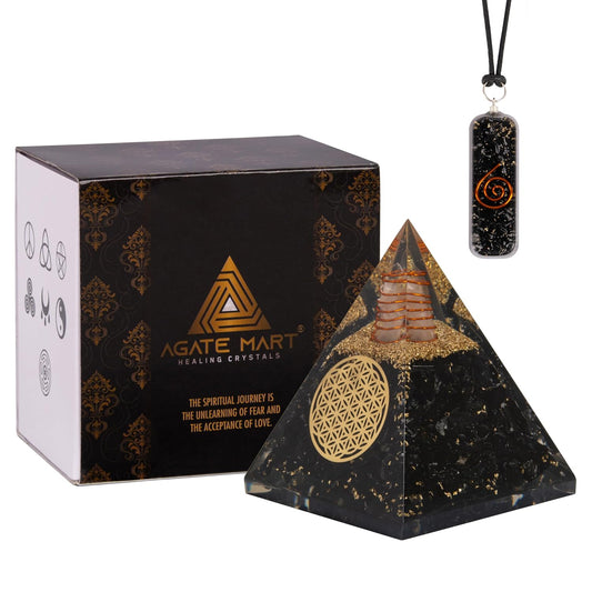 Black Tourmaline Orgonite Pyramid & Pendant Set – Energy Cleansing & Protection