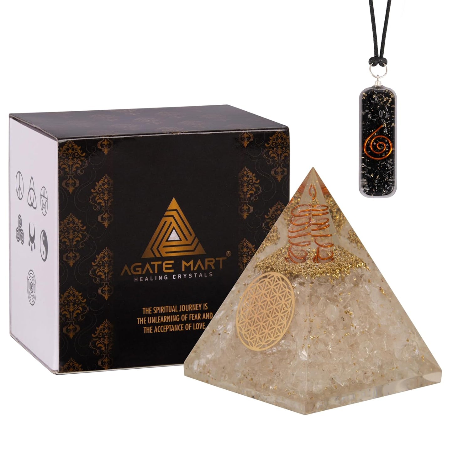 Black Tourmaline Orgonite Pyramid & Pendant Set – Energy Cleansing & Protection