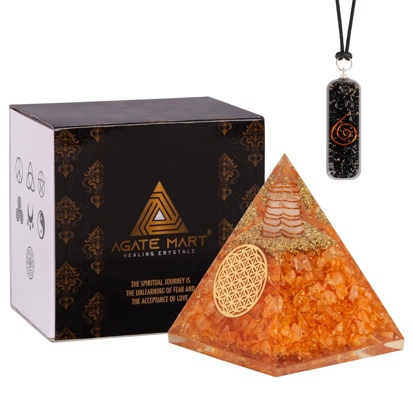 Black Tourmaline Orgonite Pyramid & Pendant Set – Energy Cleansing & Protection