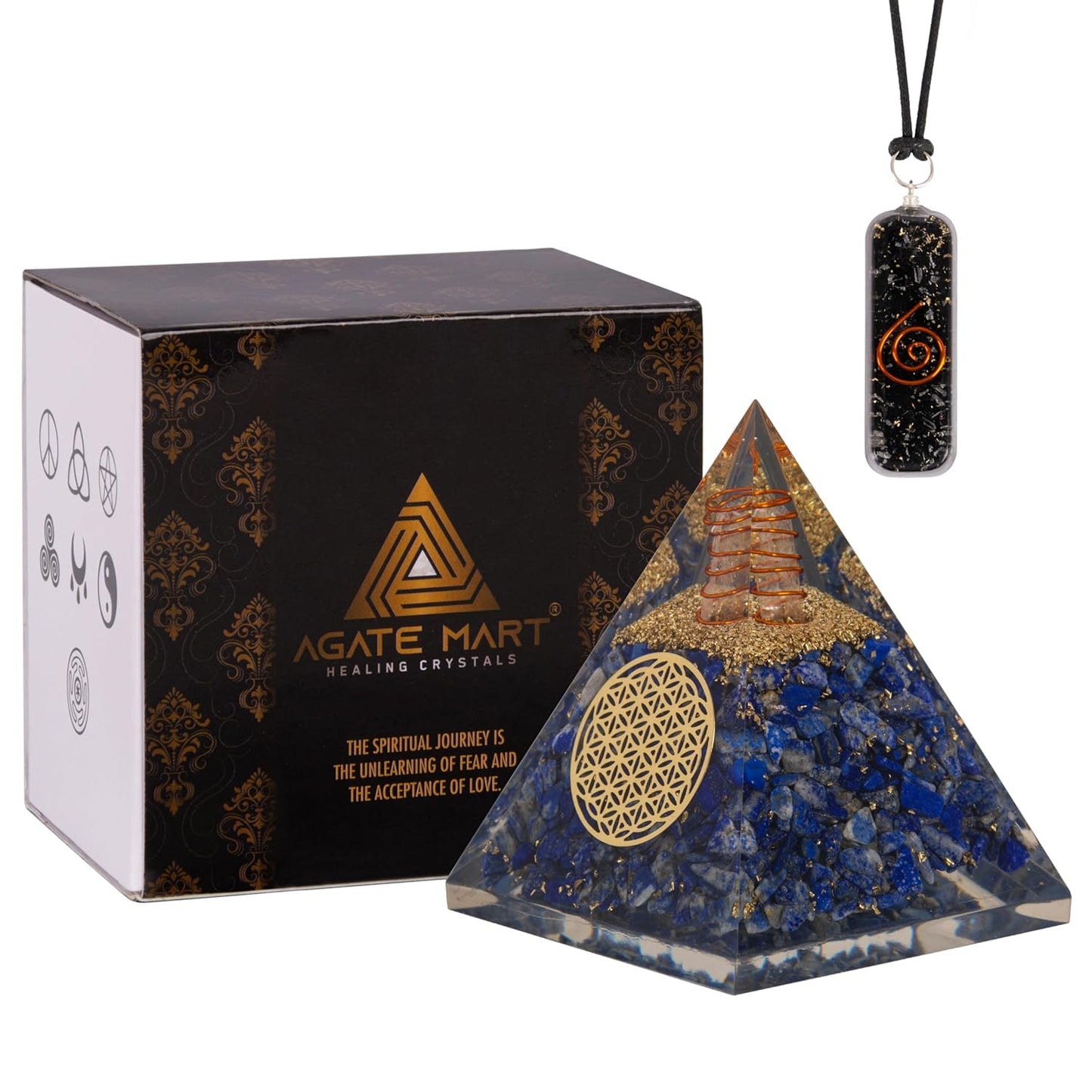 Black Tourmaline Orgonite Pyramid & Pendant Set – Energy Cleansing & Protection