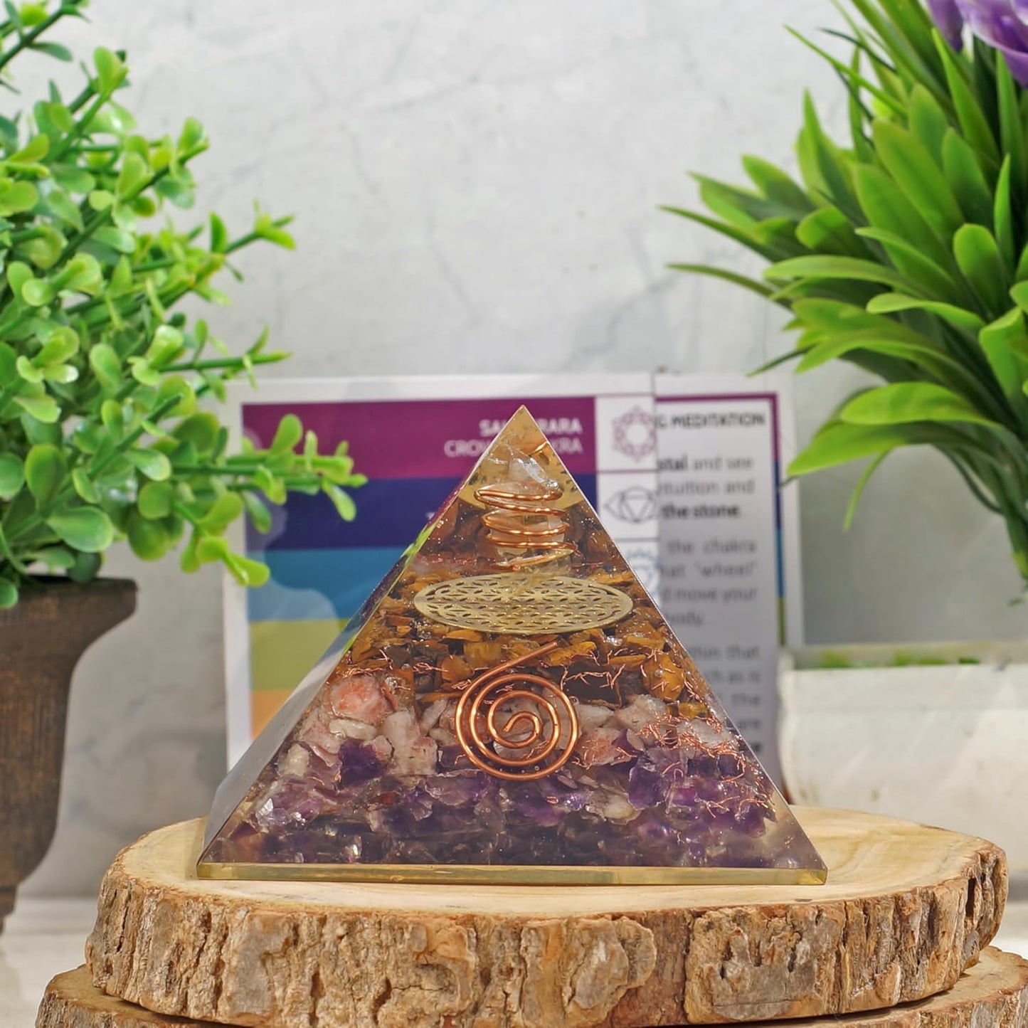 Orgone Iron Will Pyramid — Tiger Eye, Sunstone & Amethyst Energy Generator