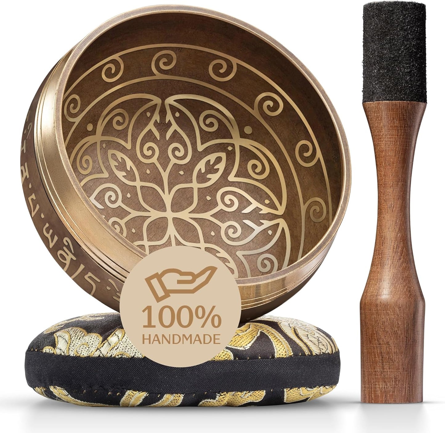 Handmade Tibetan Singing Bowl Set — Etched Himalayan Sound Healing Instrument with Case