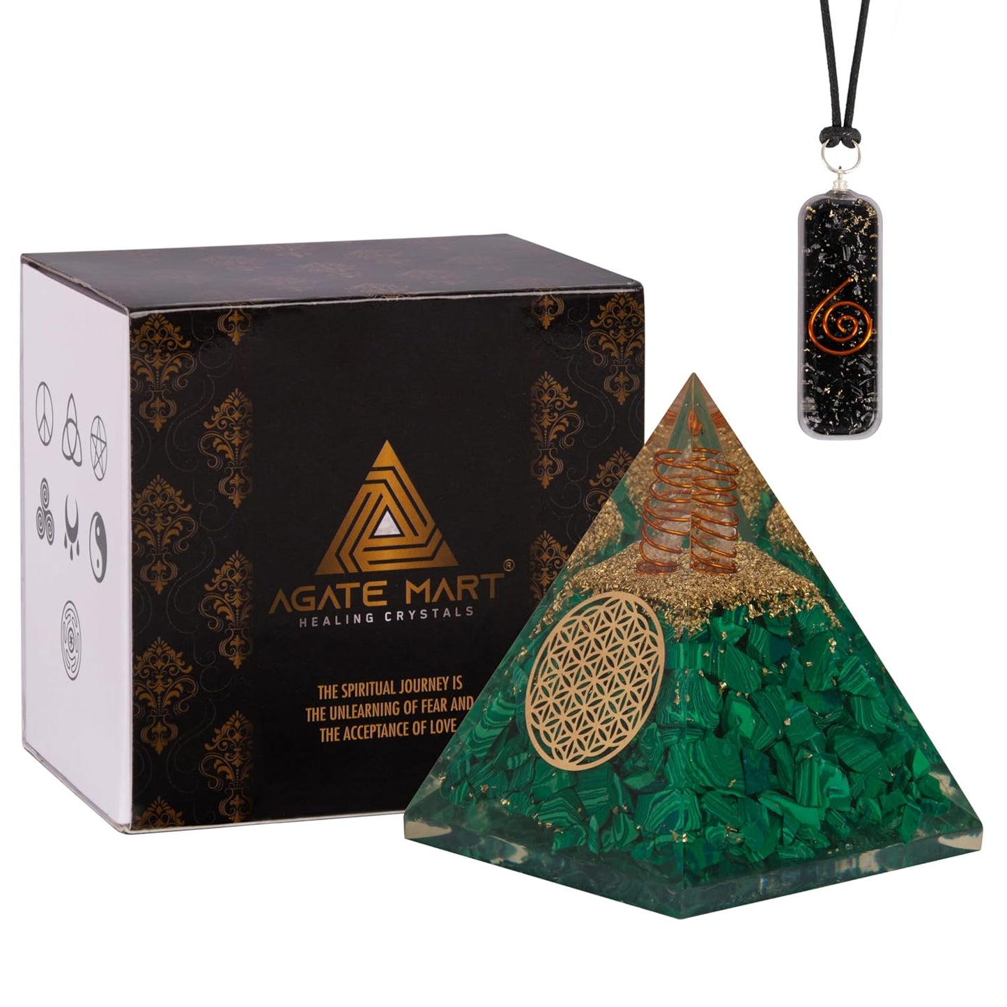 Black Tourmaline Orgonite Pyramid & Pendant Set – Energy Cleansing & Protection