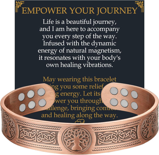 Menβs Pure Copper Magnetic Bracelet β 18X Strength, 3,800 Gauss Therapy, Adjustable & Engraved Tree of Life Design