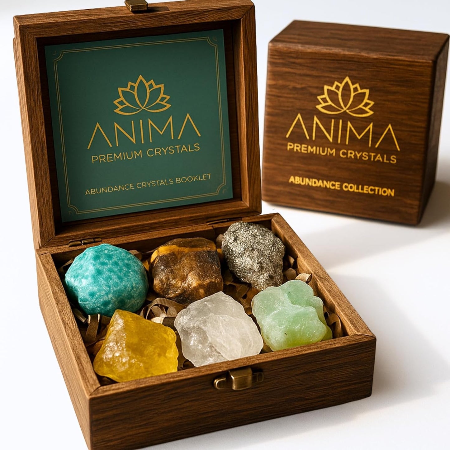 Premium Clear Quartz Crystal Set – Tower, Raw Stone & Cluster with Wooden Gift Box & Info Card