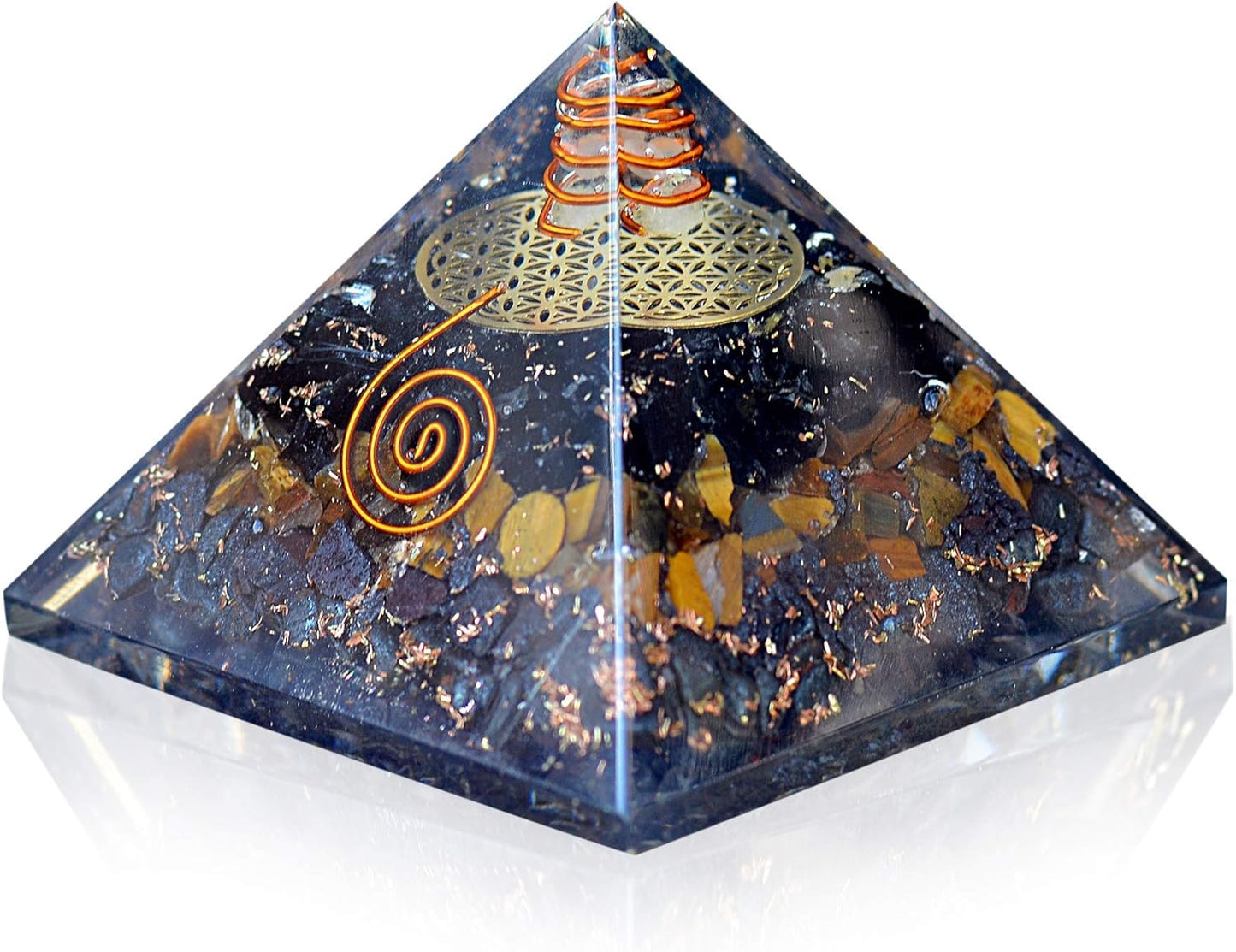 Orgone Iron Will Pyramid — Tiger Eye, Sunstone & Amethyst Energy Generator