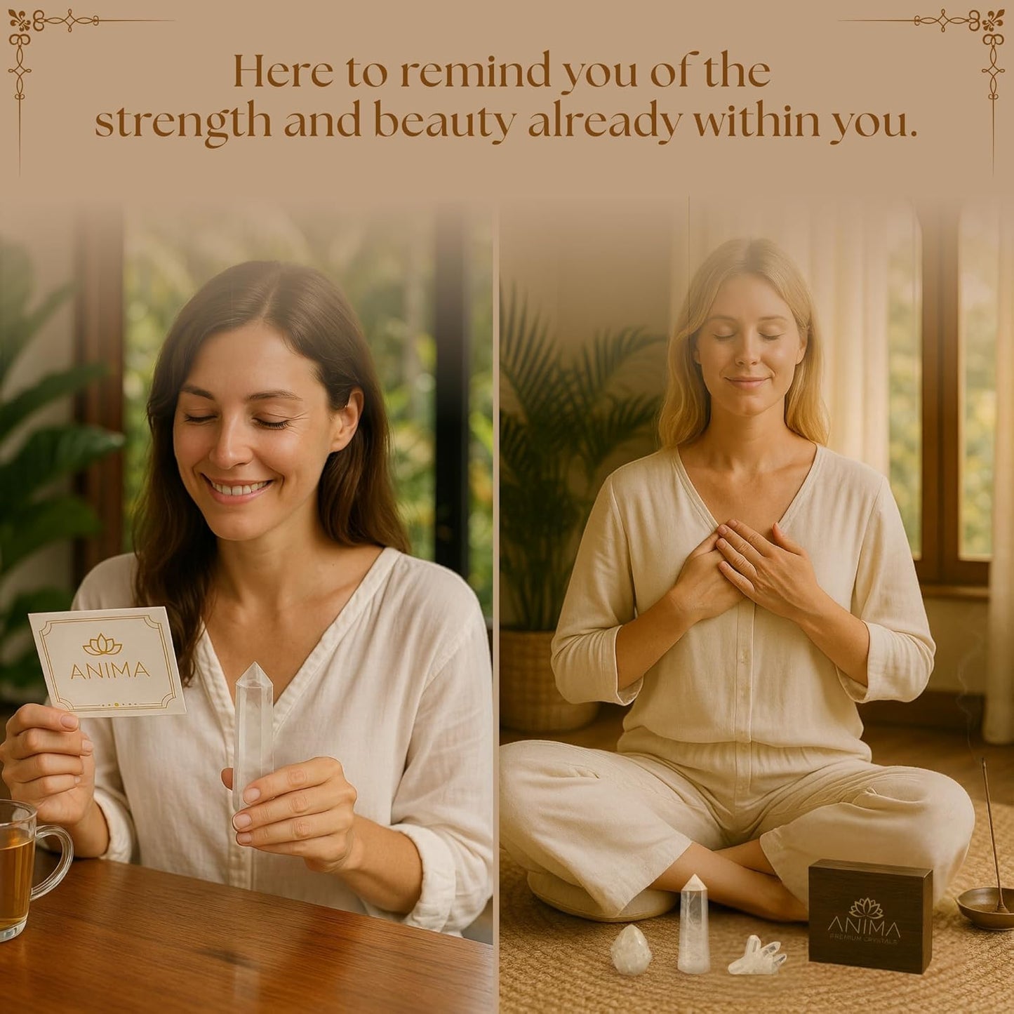 Premium Clear Quartz Crystal Set – Tower, Raw Stone & Cluster with Wooden Gift Box & Info Card