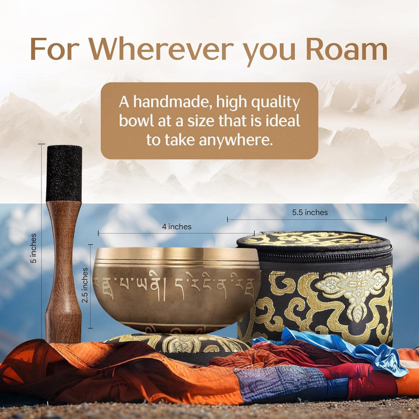 Handmade Tibetan Singing Bowl Set — Etched Himalayan Sound Healing Instrument with Case