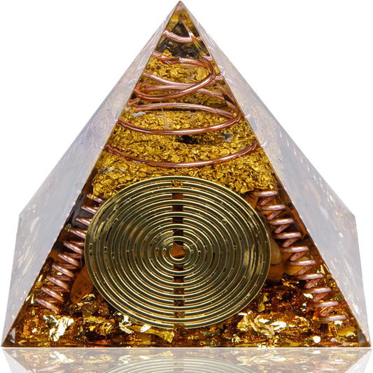 Handmade Tiger’s Eye Orgone Pyramid – Powerful Energy Generator for Protection & Prosperity