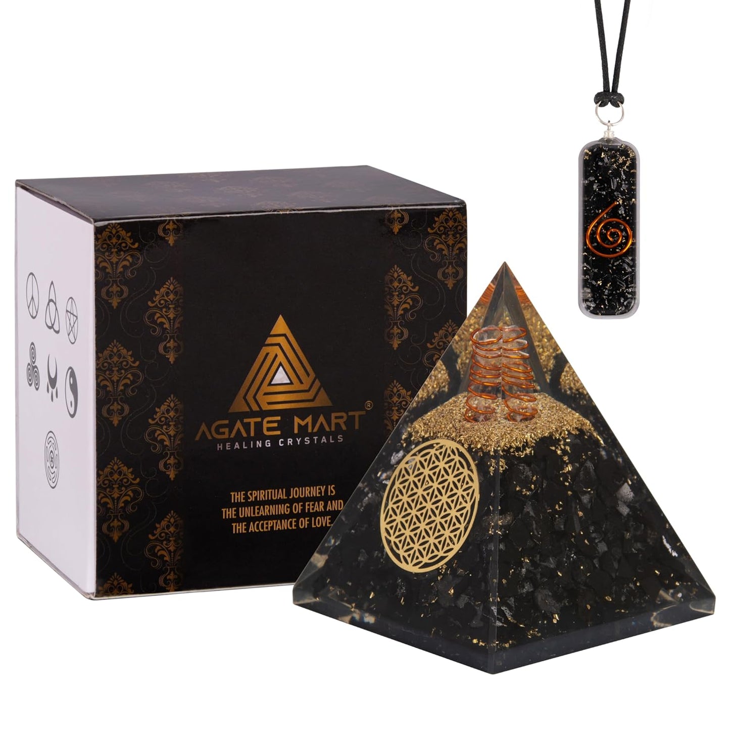 Black Tourmaline Orgonite Pyramid & Pendant Set – Energy Cleansing & Protection