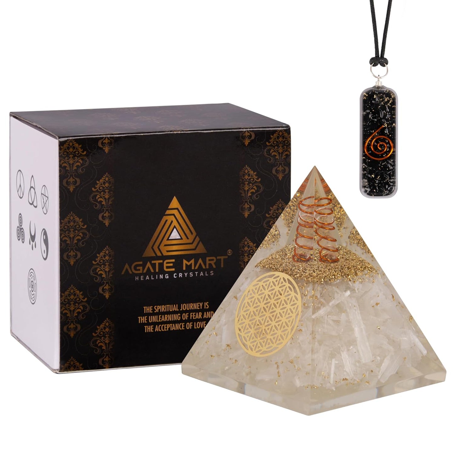 Black Tourmaline Orgonite Pyramid & Pendant Set – Energy Cleansing & Protection