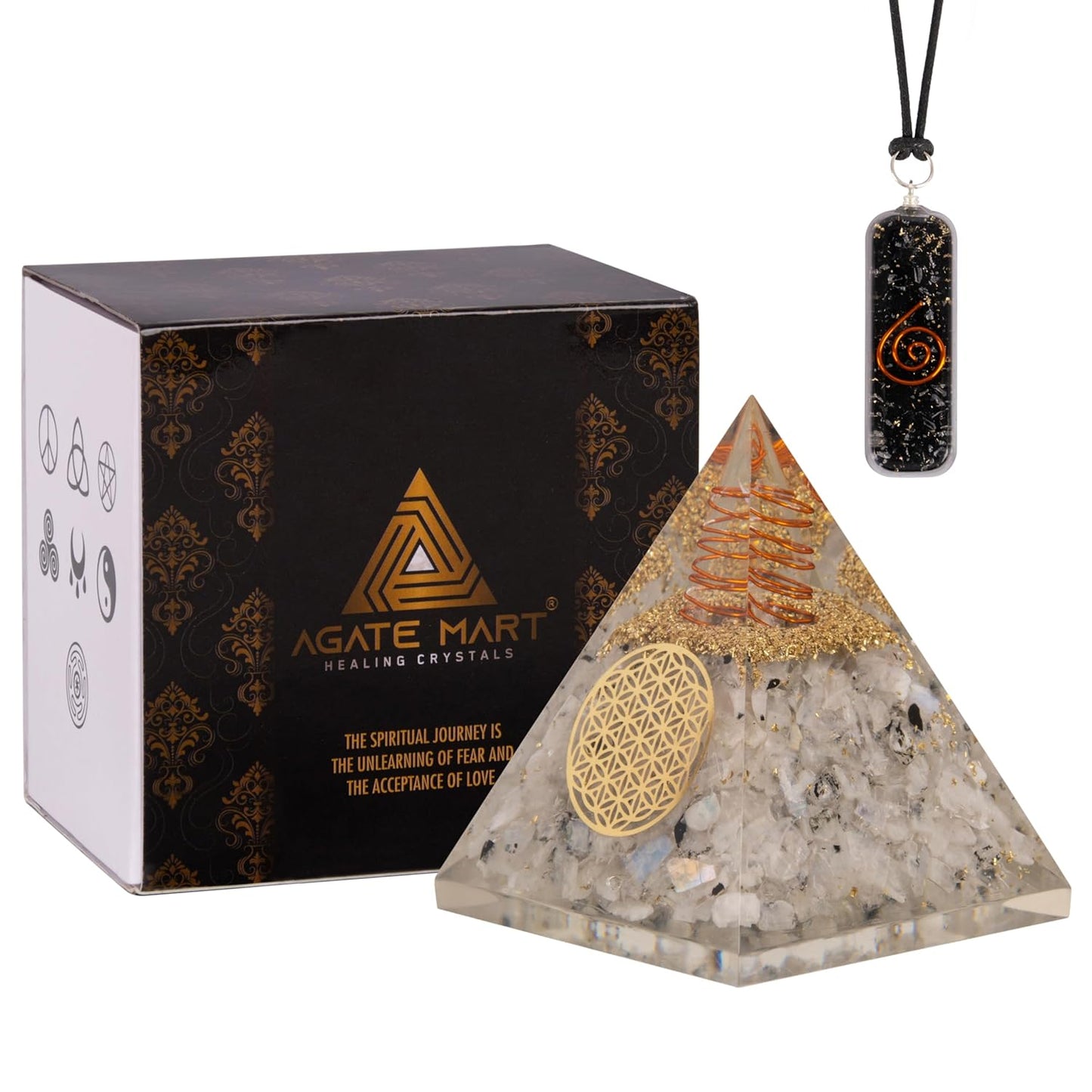 Black Tourmaline Orgonite Pyramid & Pendant Set – Energy Cleansing & Protection