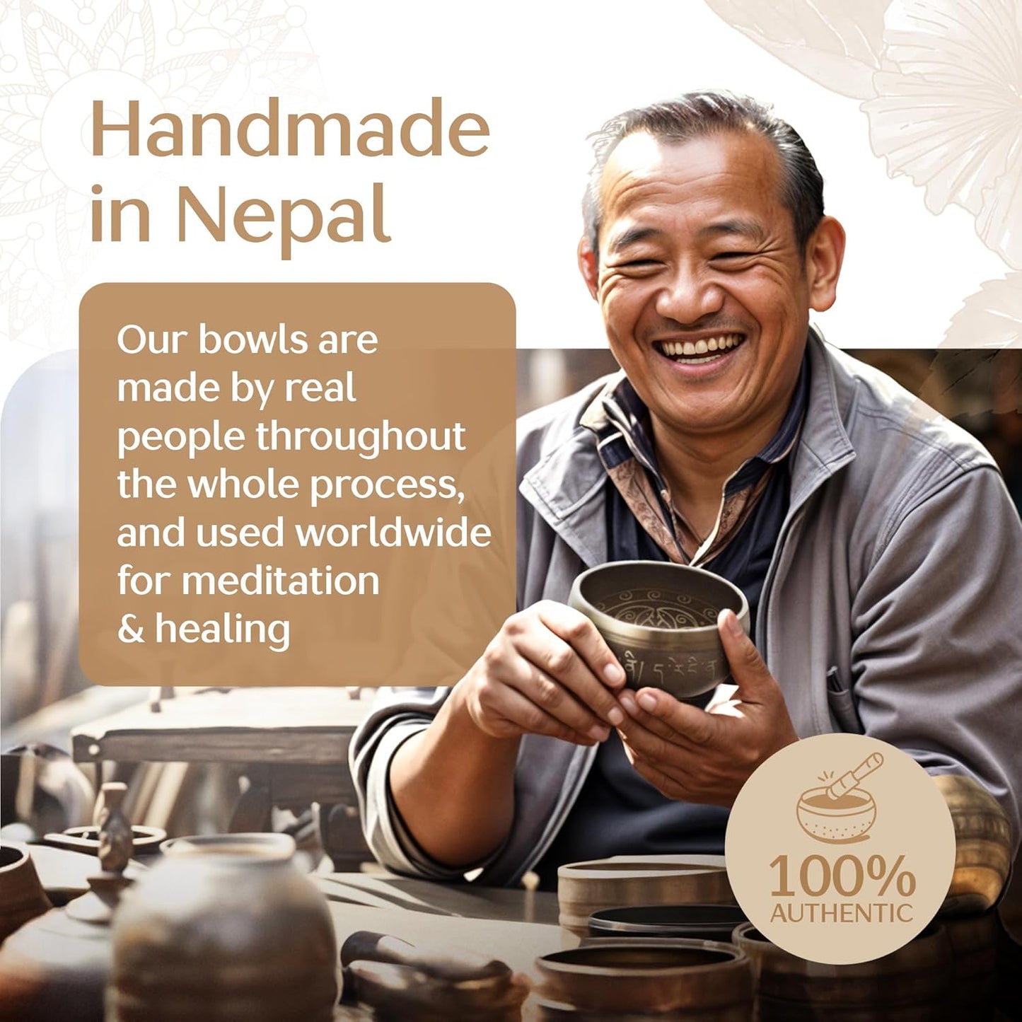 Handmade Tibetan Singing Bowl Set — Etched Himalayan Sound Healing Instrument with Case