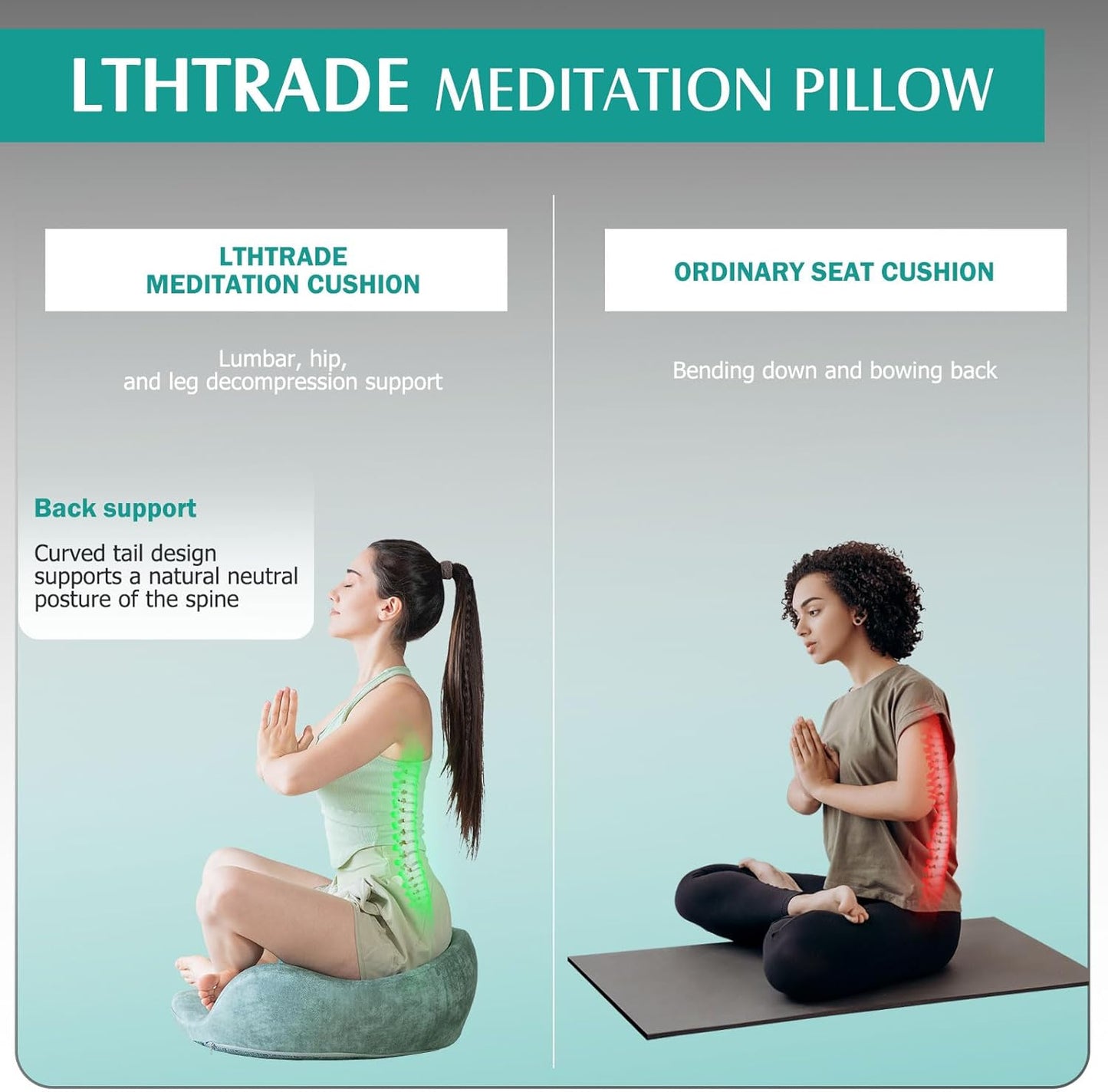 Ergonomic Meditation Cushion — Memory Foam Floor Pillow with Washable Cover