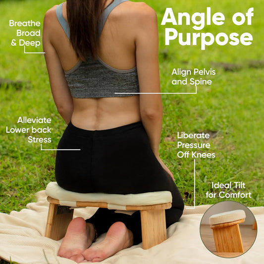 Portable Bamboo Meditation Bench — Ergonomic Seiza Chair with Cushion