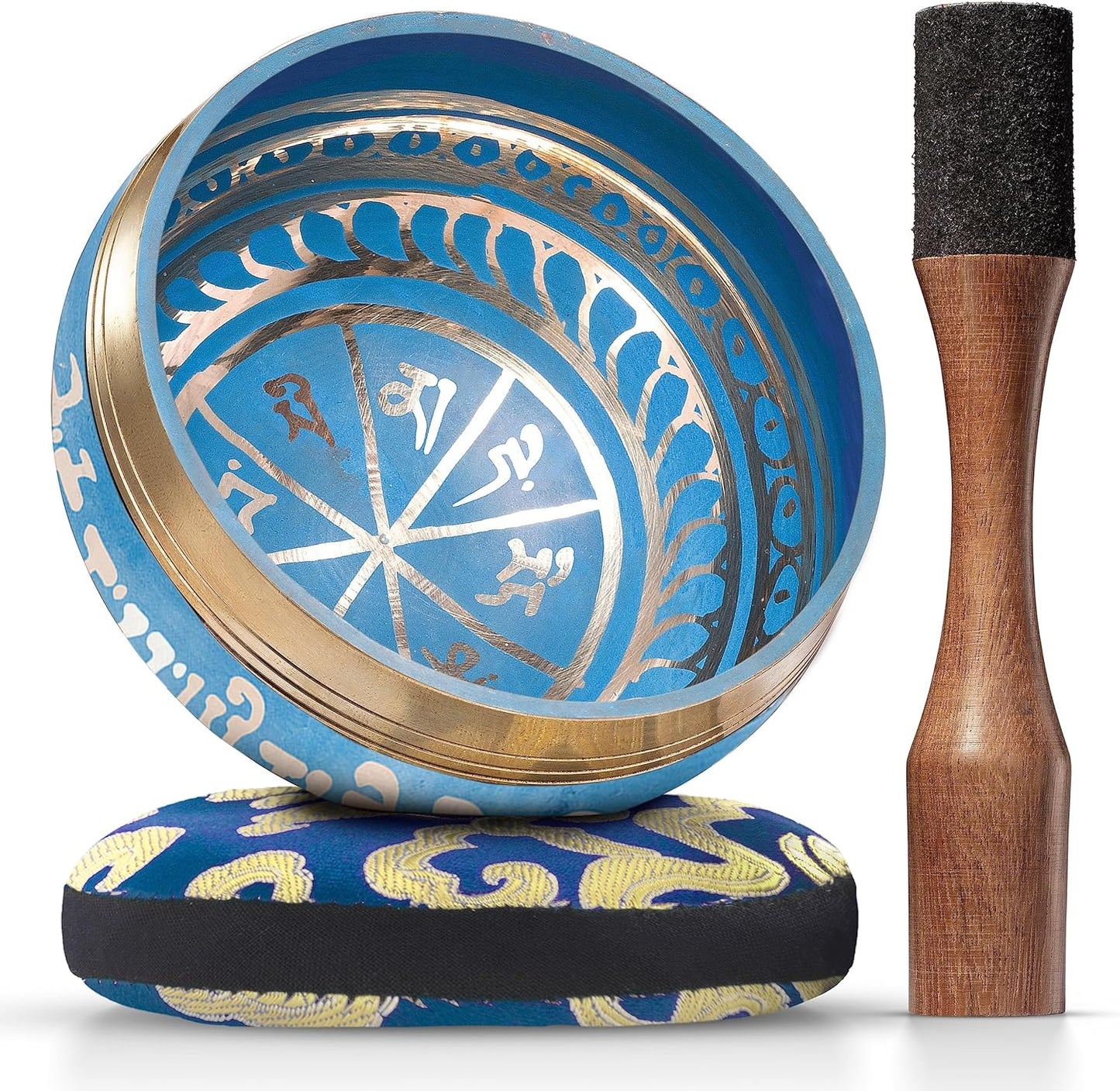 Handmade Tibetan Singing Bowl Set — Etched Himalayan Sound Healing Instrument with Case