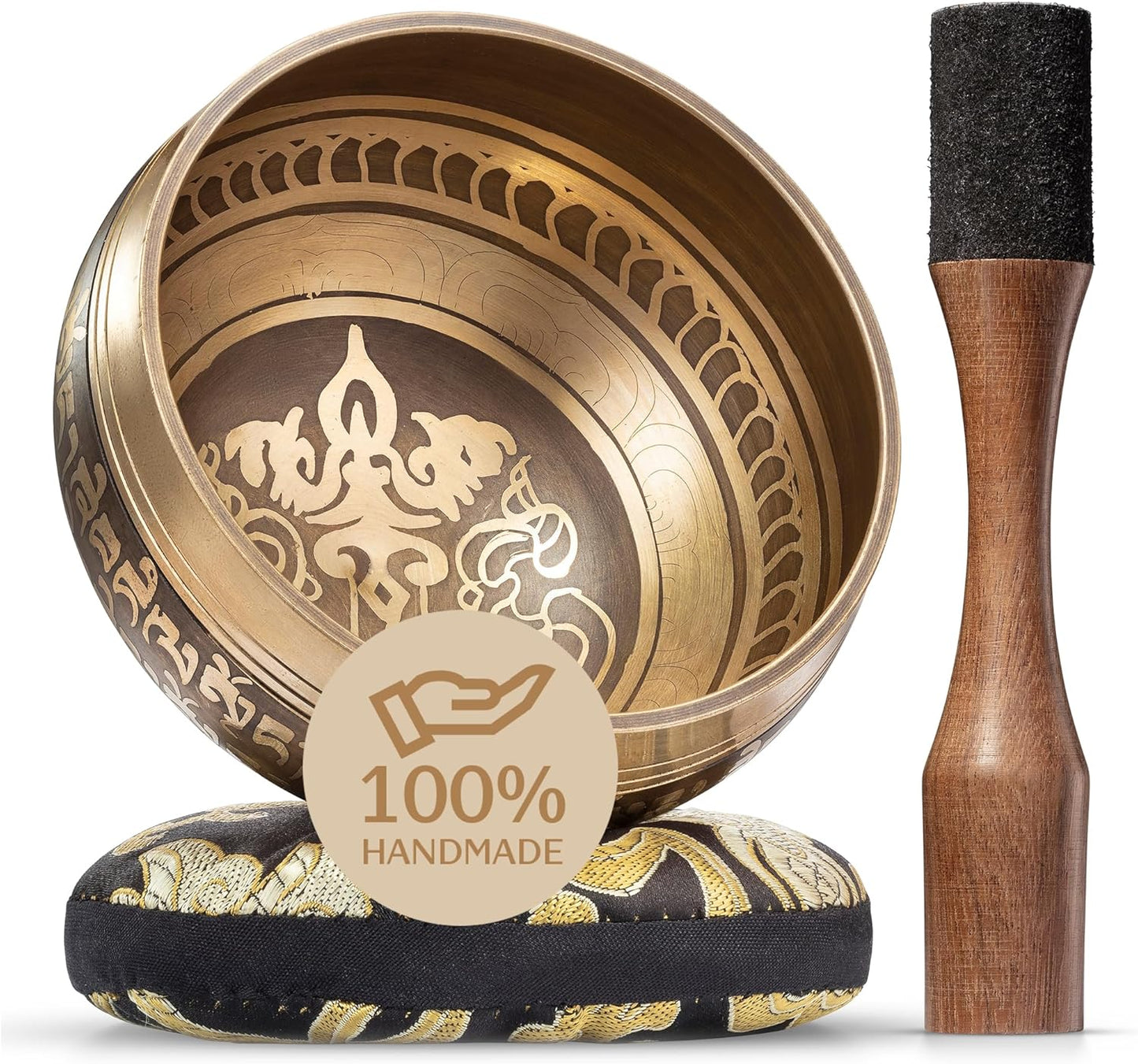 Handmade Tibetan Singing Bowl Set — Etched Himalayan Sound Healing Instrument with Case