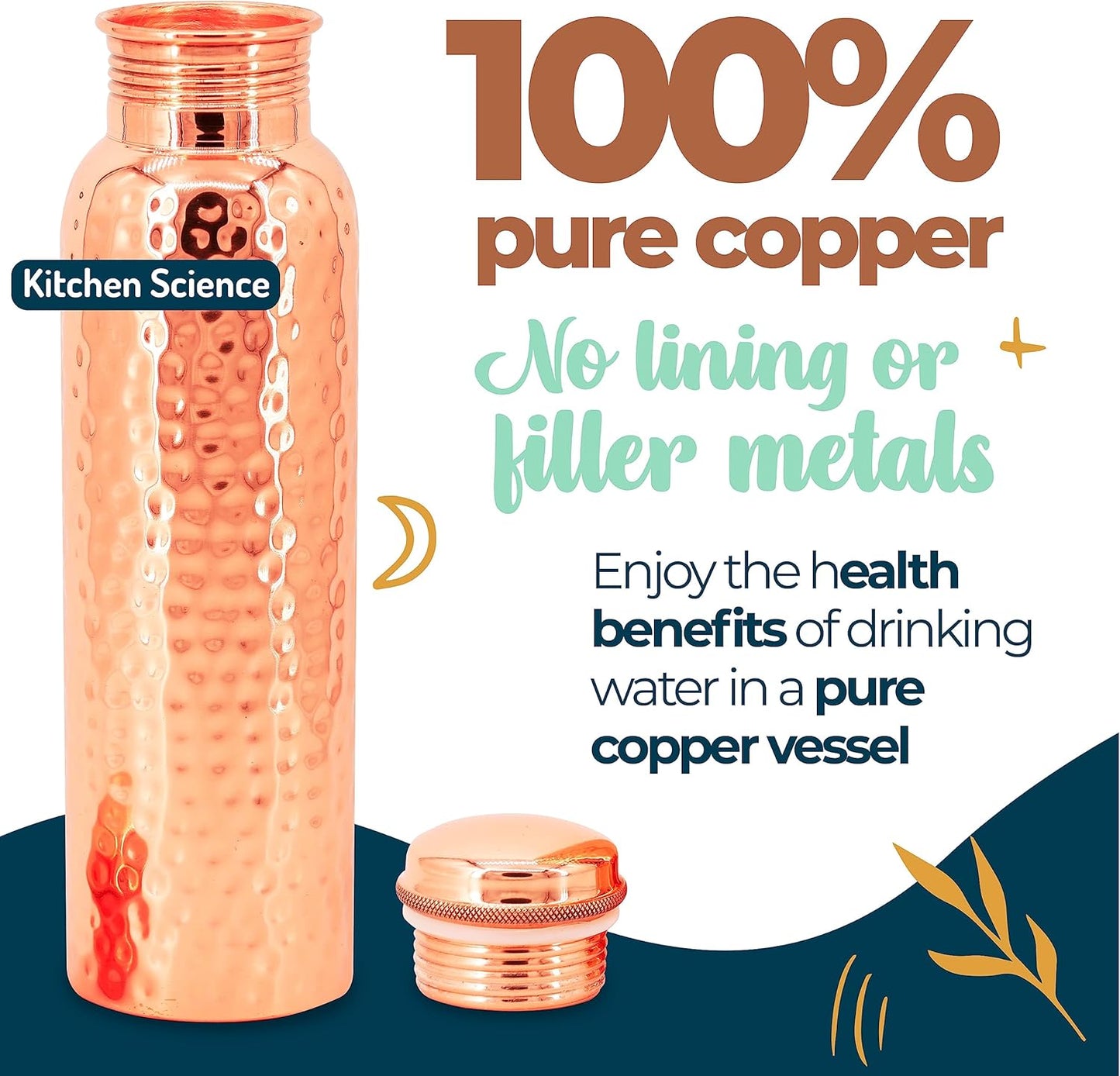 Pure Copper Water Bottle (34oz / 1000ml) with Canvas Carry Bag – Handmade Hammered, Leak-Proof & Eco-Friendly