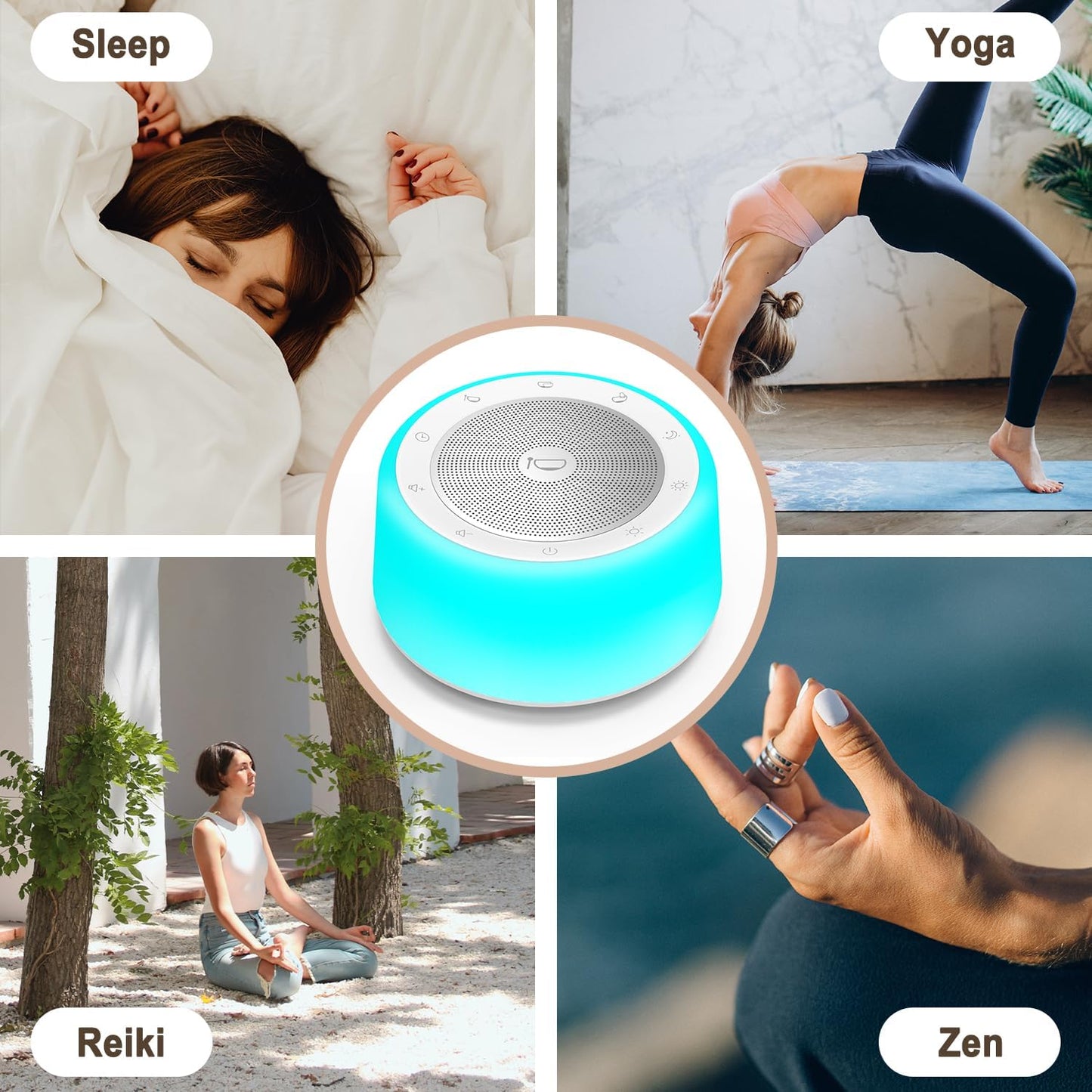 Tibetan Singing Bowls Sound Machine — 11 Healing Tones with Night Light & Timer