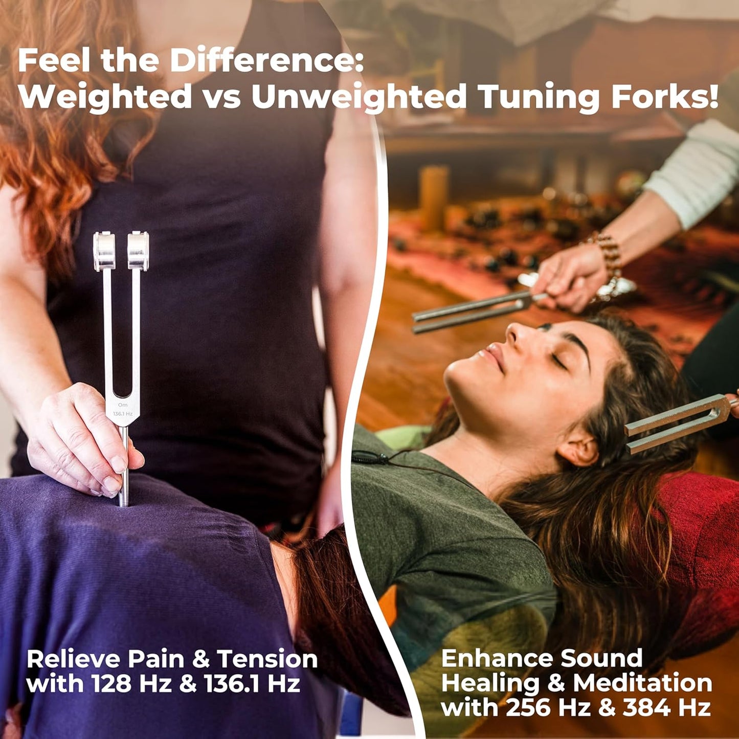 Healing Tuning Fork Set – 128Hz, 136.1Hz, 256Hz & 384Hz | Weighted & Unweighted with Mallet & Bag