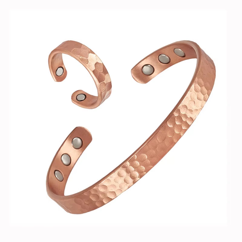 Pure Copper Bracelet & Ring Set – Handcrafted & Adjustable