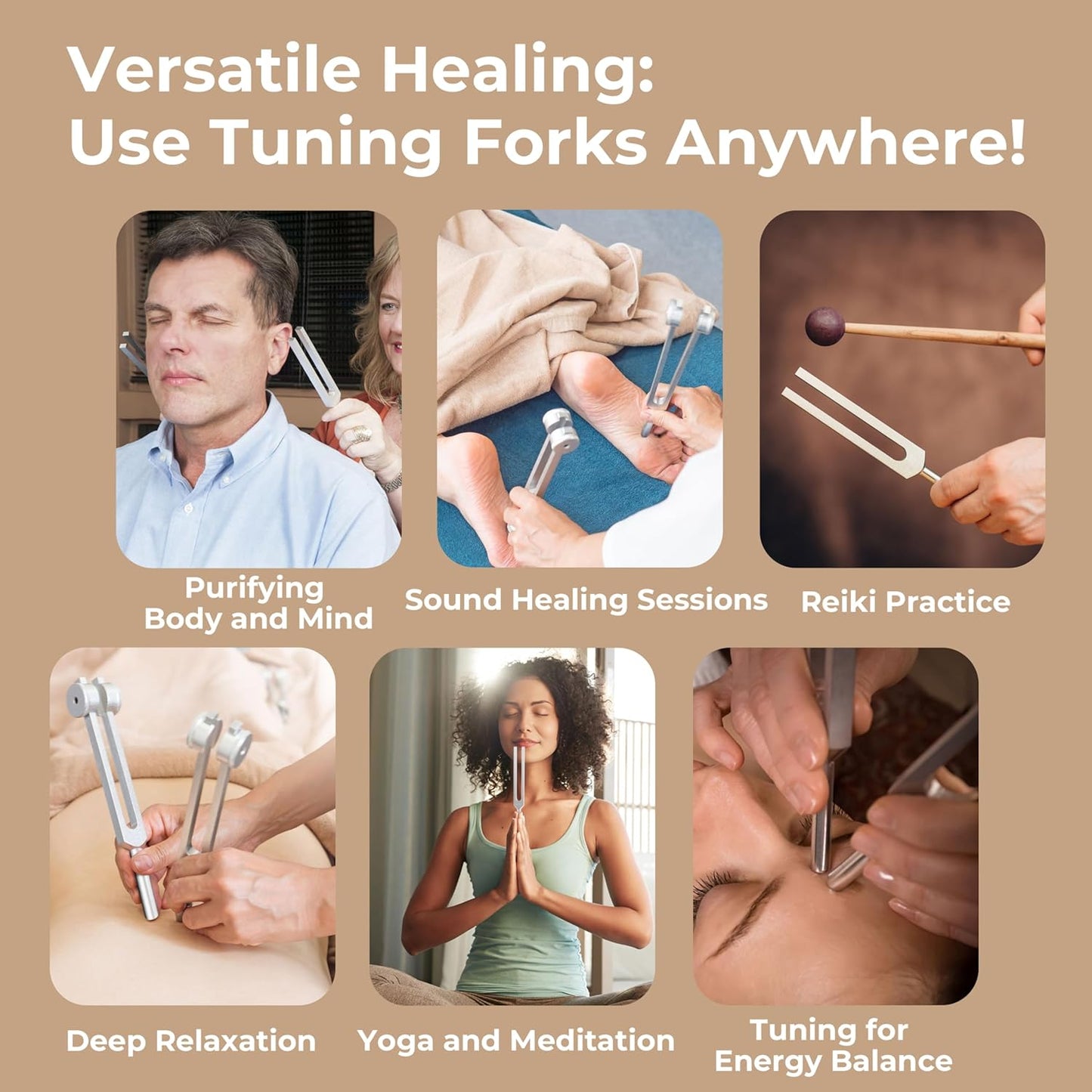 Healing Tuning Fork Set – 128Hz, 136.1Hz, 256Hz & 384Hz | Weighted & Unweighted with Mallet & Bag