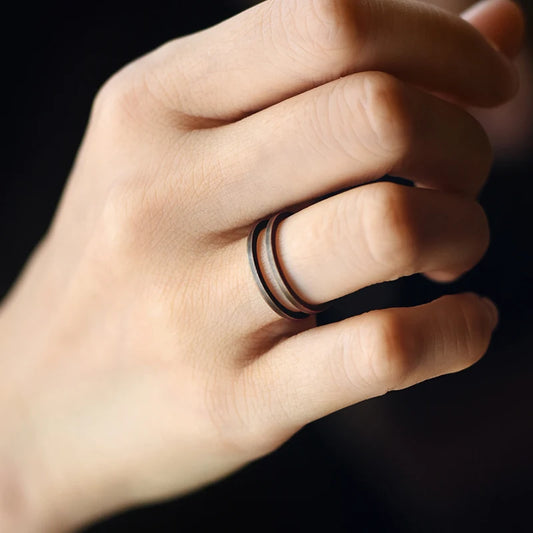 Handcrafted Adjustable Black Copper Ring β Unique Retro Punk Style for Couples & Lovers