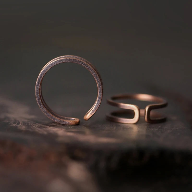 Handcrafted Adjustable Black Copper Ring – Unique Retro Punk Style for Couples & Lovers