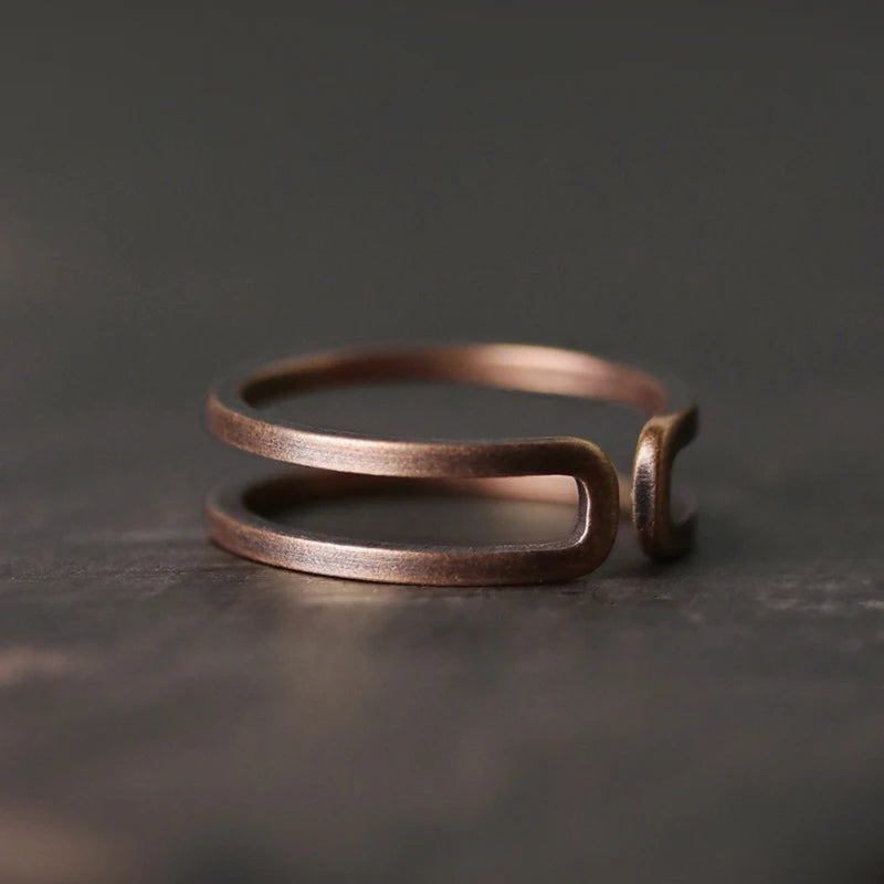 Handcrafted Adjustable Black Copper Ring – Unique Retro Punk Style for Couples & Lovers