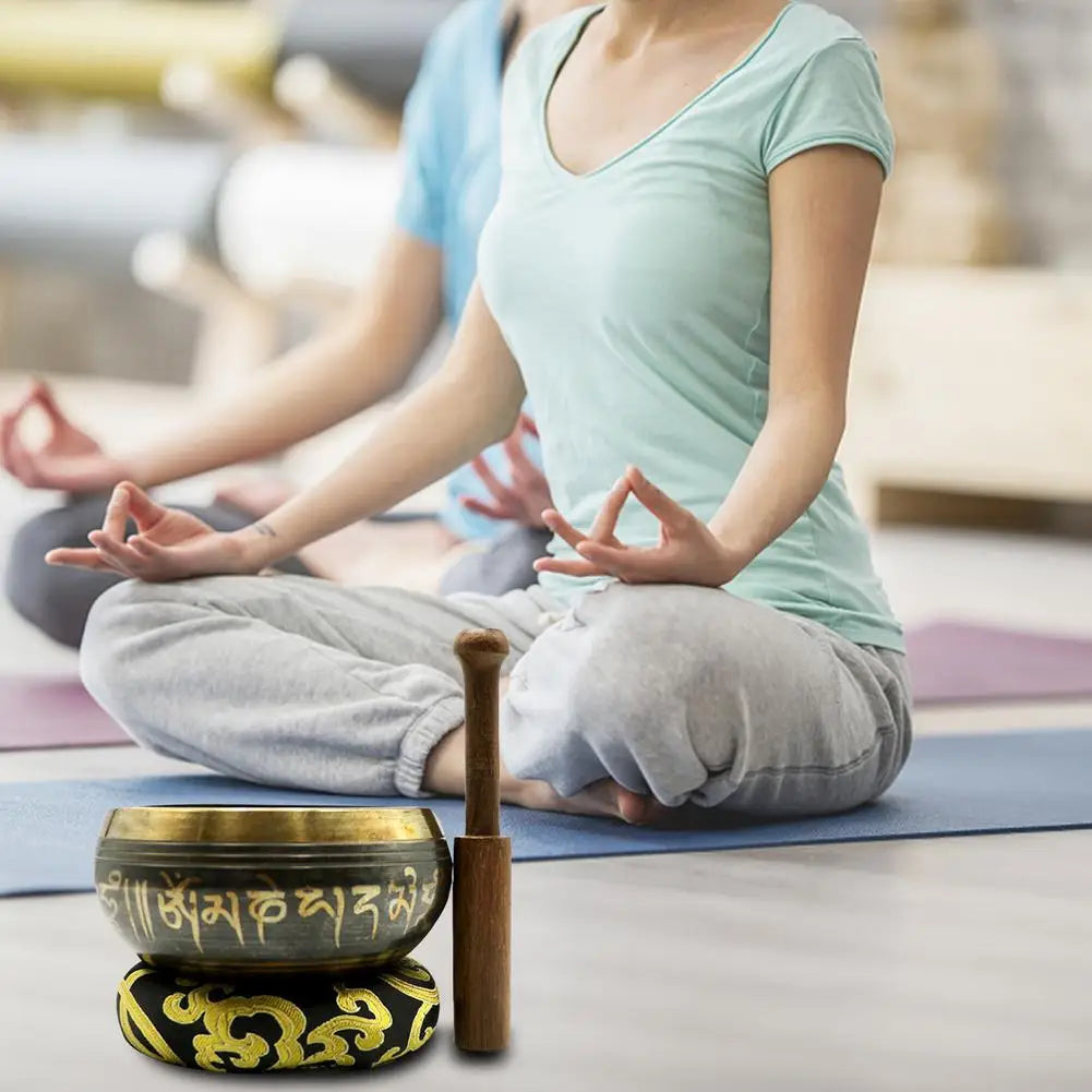 Handmade Tibetan Singing Bowl Set – 8cm Brass Buddha Sound Bowl