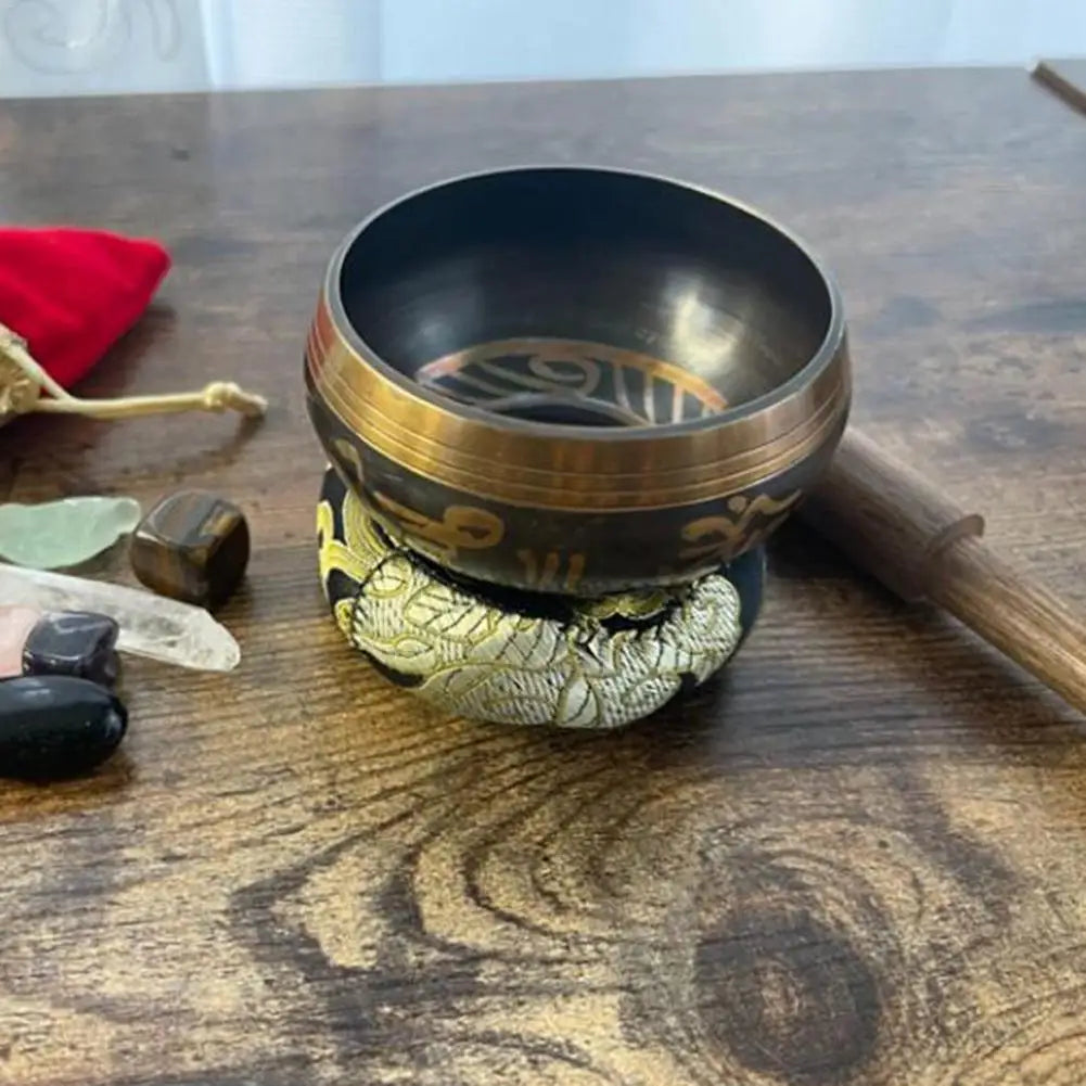 Handmade Tibetan Singing Bowl Set – 8cm Brass Buddha Sound Bowl