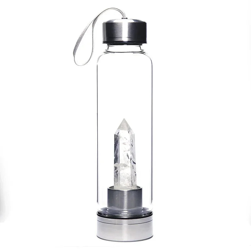 550ML Water Bottle Natural Crystal Stone Diamond Point Healing Obelisk Wand Elixir Quartz Crystal Gem Colors Water Bottle Home