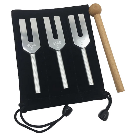 Angel Tuning Fork Set β 4096Hz, 4160Hz, 4225Hz | Includes Wooden Mallet & Soft Carry Bag