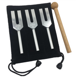 Angel Tuning Fork Set – 4096Hz, 4160Hz, 4225Hz | Includes Wooden Mallet & Soft Carry Bag