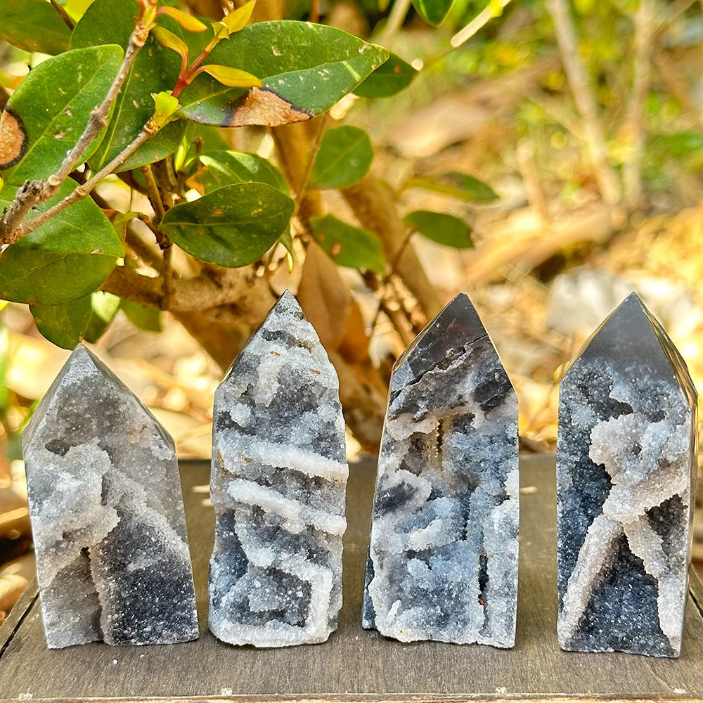 1PC Natural Druzy Sphalerite Tower