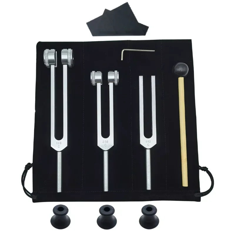 3-Piece Tuning Fork Set – 128Hz, 256Hz, 512Hz Aluminum Sound Healing Kit