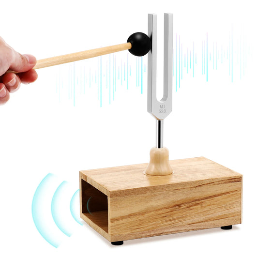 528Hz Frequency Healing Tuning Fork Set with Wooden Resonance Box & Mallet