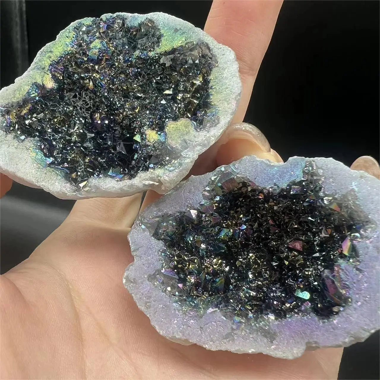 1PC Natural Agate Plated/Electroplated Cornucopia Crystal Cave Raw Stone Bare Stone Display Mineral Specimen Decoration Fortune