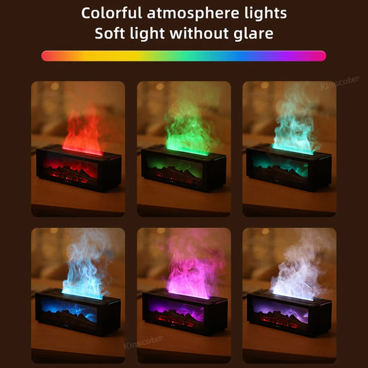 Colorful Flame Fireplace Aroma Diffuser – 150ml Waterless Auto-Off Air Humidifier
