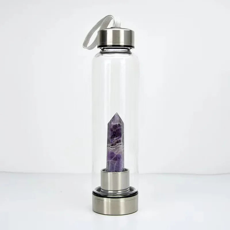 550ML Water Bottle Natural Crystal Stone Diamond Point Healing Obelisk Wand Elixir Quartz Crystal Gem Colors Water Bottle Home