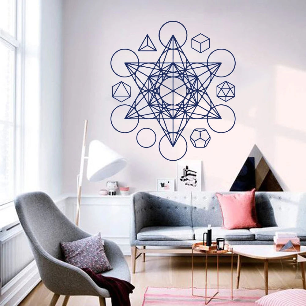 Metatron's Cube Sacred Geometry Wall Decal – Star Tetrahedron Elemental Design (Fire, Earth, Air, Water)