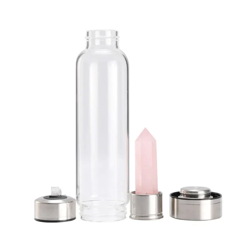 550ML Water Bottle Natural Crystal Stone Diamond Point Healing Obelisk Wand Elixir Quartz Crystal Gem Colors Water Bottle Home