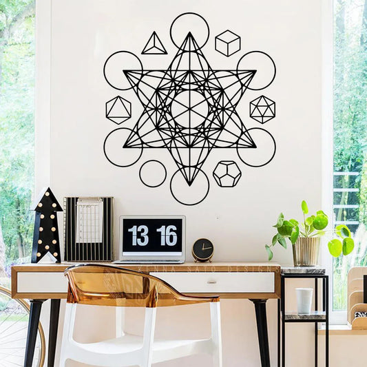Metatron's Cube Sacred Geometry Wall Decal – Star Tetrahedron Elemental Design (Fire, Earth, Air, Water)