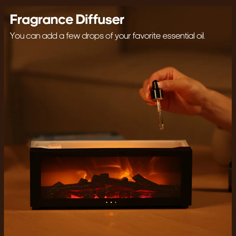 Colorful Flame Fireplace Aroma Diffuser โ 150ml Waterless Auto-Off Air Humidifier
